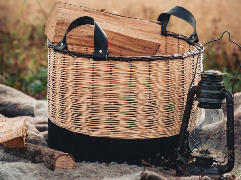 panier à bois en osier fond pneu
