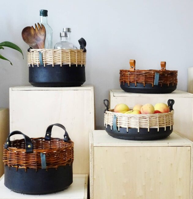 paniers décoratifs osier et pneu